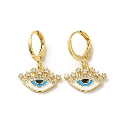 Eye Серьги-подвески из золотой латуни с застежкой-крючком, символизирующие сглаз, с эмалью и фианитами, глаз, 24x16 мм