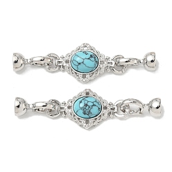 Платина Латунное микропейв, прозрачный кубический цирконий, складные застежки, без кадмия, без никеля и без свинца, с синтетическими бирюзовый, ромб, платина, 55 мм