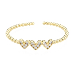 Прозрачный Браслет-кафф с тройным сердцем из кубического циркония, настоящие позолоченные украшения из латуни для женщин, прозрачные, внутренний диаметр: 18 дюйм (1-7/8x2-1/8 см)