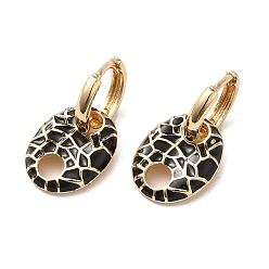 Черный Овальные серьги-кольца из настоящей позолоченной латуни 18k, с эмалью, чёрные, 21.5x11.5 мм