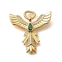 Настоящее золото 18K Латунный микропаве кубический цирконий со стеклянными подвесками, крыло, с открытыми кольцами прыжковых, без кадмия, без никеля и без свинца, реальный 18 k позолоченный, 28.5x26.5x3 мм, отверстие : 4.5 мм