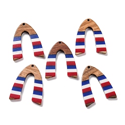 Треугольник Подвески из непрозрачной полосатой смолы и дерева ореха в честь Дня независимости, геометрические прелести, треугольные, 37.3x29x3.5 мм, отверстие : 2 мм