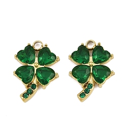 Зеленый 304 из нержавеющей стали стеклянные подвески, клевер, ионное покрытие (ip), ручная полировка, реальный 18 k позолоченный, зелёные, 14x10x3 мм, отверстие : 1.6 мм