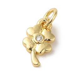 Настоящее золото 18K Латунные микропаве прозрачные подвески с фианитом, без кадмия, без никеля и без свинца, клевер, реальный 18 k позолоченный, 11.5x7x1.7 мм, отверстие : 3.2 мм