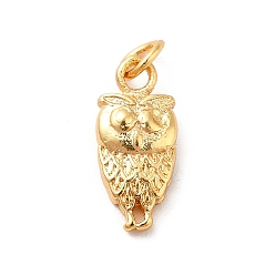 Golden Rack Plating Brass Pendants, with Jump Ring, Owl, Golden, 14x6x3mm, Hole: 2.5mm