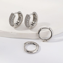 Серебро Элегантные латунные серьги-кольца, с четким кубического циркония, серебряные, 11~12x2~4 мм