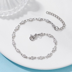 Нержавеющая Сталь Цвет 304 женские браслеты-цепочки со звеньями из нержавеющей стали, плоские круглые с цветком, цвет нержавеющей стали, 7-1/2 дюйм (19 см)