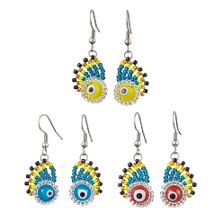 (52) Непрозрачная лаванда 304 из нержавеющей стали болтаться серьги, со стеклом и лэмпворком, рыба, разноцветные, 40x15 мм