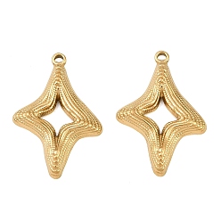 Chapado en Oro Real 18K 304 colgantes de acero inoxidable, dijes de estrella texturizados, revestimiento de iones (ip), real 18 k chapado en oro, 25x17x3 mm, agujero: 1.7 mm