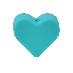 Turquoise Heart Food Grade Silicone Beads, Turquoise, 12x13.5mm