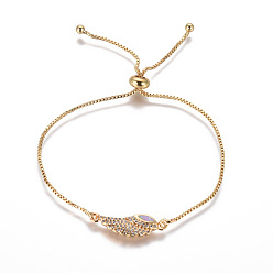 Lilac Adjustable Brass Bolo Bracelets, Slider Bracelets, Box Chains, with Synthetic Opal and Cubic Zirconia, Wing, Lilac, 9-3/4 inch(24.7cm), 1mm
