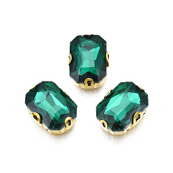 Teal Sew on Rhinestone, Transparent Glass Rhinestones, with Iron Prong Settings, Faceted, Rectangle, Teal, 14.5x11.5x6mm, Hole: 1mm
