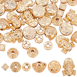 Golden 36Pcs 6 Style Alloy Beads, Mixed Shapes, Golden, 6pcs/style