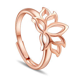 Roségold 925 einstellbare Ringe aus Sterlingsilber, Lotus, Roségold, Größe 8, 18 mm