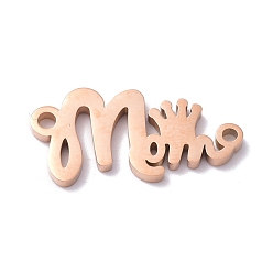 Oro Rosa Colgantes de acero inoxidable para el día de la madre 304, palabra mamá y corona, oro rosa, 18.5x9x1 mm, agujero: 1.2 mm