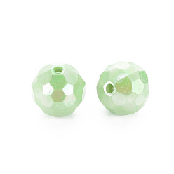 Light Green Opaque Acrylic Beads, Faceted, Dyed, AB Color, Round, Light Green, 12x11.5mm, Hole: 1.8mm, about 560pcs/500g