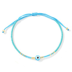 Бирюза Плетеные браслеты из стеклянных бус, ювелирные изделия из смолы от сглаза для дружбы пары, бирюзовые, внутренний диаметр: 11 дюйм (28 см)