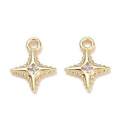 Light Gold Латунные микропаве прозрачные кубические циркониевые подвески, звезды прелести, стойки покрытие, долговечный, золотой свет, 12.5x10x1.5 мм, отверстие : 1.6 мм
