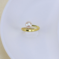 Круглые Кольца-манжеты из натурального пресноводного жемчуга с прозрачным кубическим цирконием, золотые, круглые, внутренний диаметр: 15~19 мм