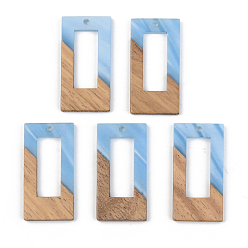 Васильковый Подвески из непрозрачной смолы и ореха, прямоугольные, васильковый, 38x19.5x3 мм, отверстие : 2 мм