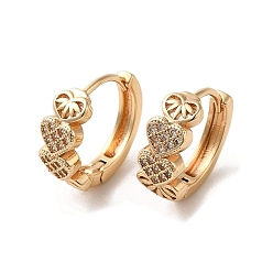 Light Gold Brass Micro Pave Cubic Zirconia Hoop Earrings, Heart, Light Gold, 15x6mm