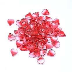 Red Transparent Glass Charms, Heart Shaped Petal, Two Tone, Red, 15x12x4.5mm, Hole: 1mm