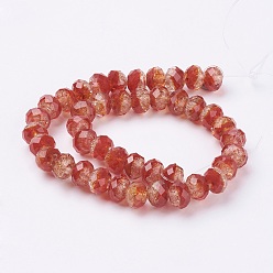 (123L) Белый крем непрозрачный блеск Ручной золотой песок бусины бисер нитей, граненые, шайба, огнеупорный кирпич, 9.5~10x7 мм, отверстие : 2 мм