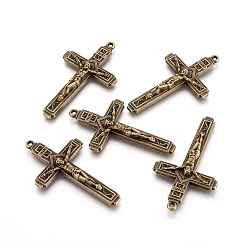 Antique Bronze Tibetan Style Alloy Big Pendants, For Easter, Crucifix Cross, Antique Bronze, 51.7x29.6x4.6mm, Hole: 1.6mm