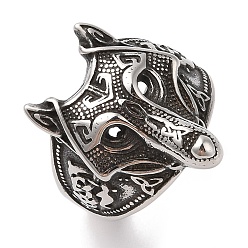 Античное Серебро Viking 304 мужские кольца на широкие пальцы с головой волка из нержавеющей стали, античное серебро, 26 мм, размер США 12 (21.4 мм)