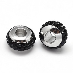 Реактивный Самолет Rondelle 304 полимер нержавеющая сталь глины горный хрусталь европейских бисер, с двойной бортовой платина цвет ядра, цвет нержавеющей стали, струя, 10x6 мм, отверстие : 4 мм