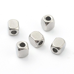 Edelstahl Farbe Anlaufgeschützt 304 Edelstahlperlen, Würfel, Edelstahl Farbe, 3x2.5x2.5 mm, Bohrung: 1.2 mm