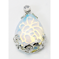 Опал Опал подвески, со сплавочной фурнитурой для подвески, слеза, белые, 38x26x8 мм, отверстие : 5x4 мм