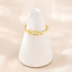 Clear Mother's Day Brass Micro Pave Cubic Zirconia Cuff Open Rings, Word Mom/Mama, Lead Free & Cadmium Free, Long-Lasting Plated, Rack Plating, Real 18K Gold Plated, Clear, 4mm, Inner Diameter: 17mm