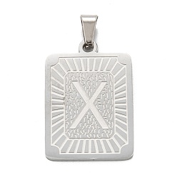 Letter X Не тускнеющие 304 подвески из нержавеющей стали, прямоугольник с алфавитом, letter.x, 30x20x1.5 мм, отверстие : 3x6 мм