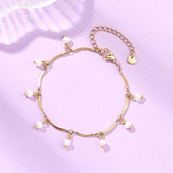 Золотой Браслеты с подвесками из натурального культивированного пресноводного жемчуга, 304 Браслеты из нержавеющей стали с изогнутыми звеньями для женщин, золотые, 7.01 дюйм (17.8 см)