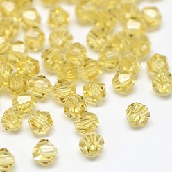 Желтый Имитация 5301 бикон бисера, прозрачные граненые стеклянные бусины, желтые, 6x5 мм, отверстия: 1.3 мм, около 288 шт / мешок