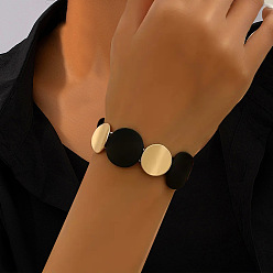 Золотой Браслеты из цинкового сплава, эластичные браслеты для женщин, плоско-круглые, золотые, чёрные, золотые, внутренний диаметр: 2-3/8 дюйм (6 см)