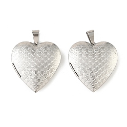 Нержавеющая Сталь Цвет 316 подвески из нержавеющей стали Locket, подвеска в виде сердца с узором в виде чешуи, с 304 защелкой из нержавеющей стали на поручнях, цвет нержавеющей стали, 42.5x39.5x9 мм, отверстие : 11x6 мм, Внутренние размеры: 30.5x32 mm