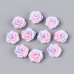 Pink Непрозрачная смола декодирует кабошоны, цветок, два тона, розовые, 9~10x4~5 мм