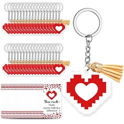 Сердце Сделай сам наборы для ключей, включая акриловые подвески, брелок кольца, подвесные украшения с кисточками и картонные карточки для демонстрации украшений, сердце, 84x47 мм, 36 шт / комплект