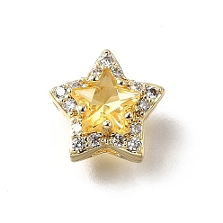 Золотистый Латунные микро проложить кубического циркония бусы, звезда, с кристаллическим цирконием, реальный 18 k позолоченный, камень ноября, золотые, 10x10x7.5 мм, отверстие : 2x2 мм