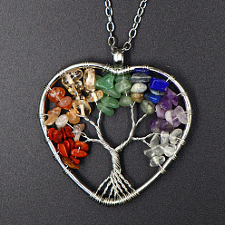 Сердце Ожерелья с подвеской в виде чакры из натурального камня, платина, сердце, 17.72 дюйм (45 см)