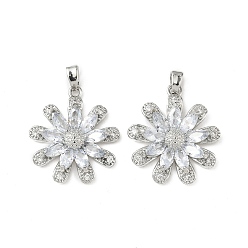 Платина Латунные микро проложить кубического циркония подвески, без кадмия, без никеля и без свинца, цветок, платина, 24x21.5x4.5 мм, отверстие : 4.3x2.5 мм