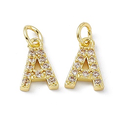 Letter A Real 18K Gold Plated Brass Micro Pave Clear Cubic Zirconia Charms, with Jump Ring, Letter.A, 11.5x8x2.5mm, Hole: 3.4mm