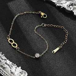 Infinity 201 трос из нержавеющей стали цепи браслеты, 201 браслеты из нержавеющей стали ссылка для женщин, со стразами, реальный 18 k позолоченный, бесконечность, 6-3/4 дюйм (17.2 см)