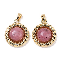 Родонит Латунь с подвесками из драгоценных камней, плоско-круглые, 20.5x17x6.5 мм, отверстие : 4x2 мм