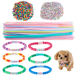 Mixed Color DIY Plush Sticks, Chenille Stems, with Acrylic & Plastic Beads, Mixed Color, 300mm