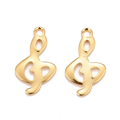 Real 24K Gold Plated 201 Stainless Steel Charms, Note, Real 24k Gold Plated, 14x8x0.9mm, Hole: 1.2mm