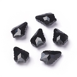 Black Faceted Glass Pendants, Leaf, Black, 16x11x6mm, Hole: 1.5mm