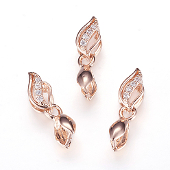 Розовый Позолоченный Долговечные латунные микропромывные кубические циркониевые льды, Настоящее розовое золото покрыто, 18 мм, отверстия: 2x4 мм, 10x6x3.5 мм, контактный: 0.7 мм